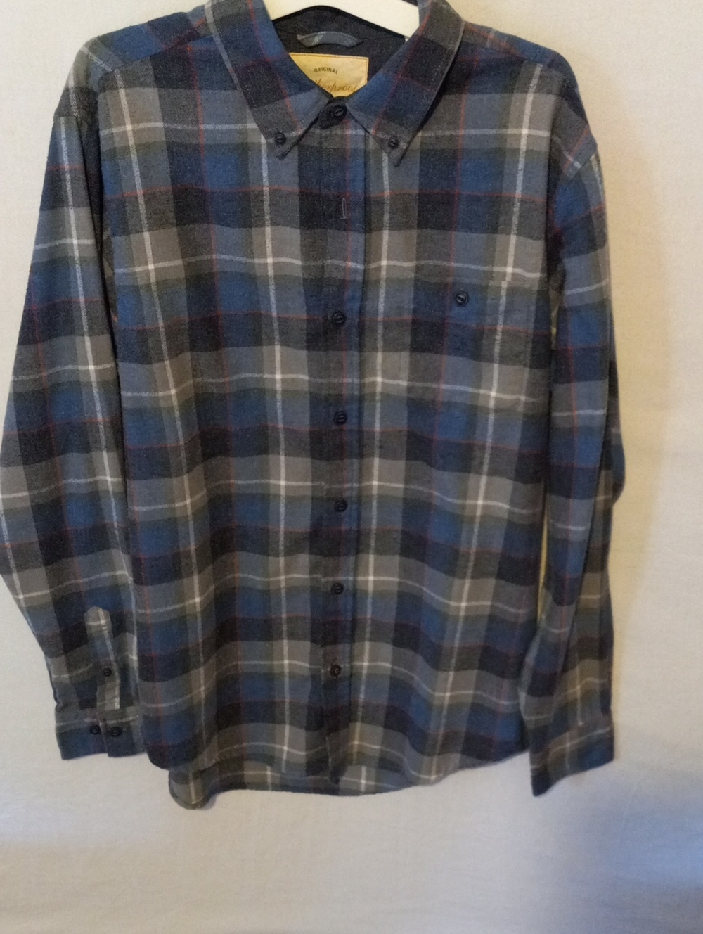 Weatherproof Vintage Men's Blue Gray Plaid Button-Down Shirt Size Med. Pocket